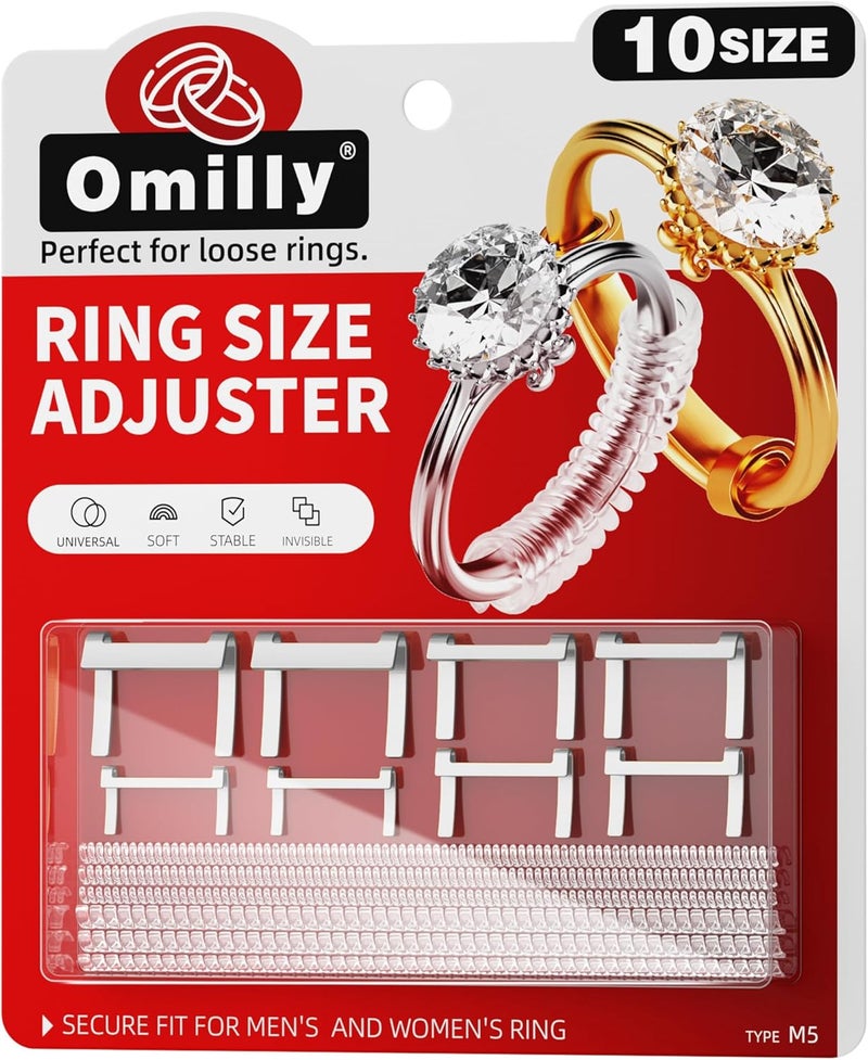 Omilly Metal Ring Guard for Loose Rings, 14-Pack with 10 Sizes & 2 Styles, Adjustable Invisible Ring Size Adjuster for 1-10mm Wide Bands, Secure and Easy to Use, Suitable for Women and Men - Image 1